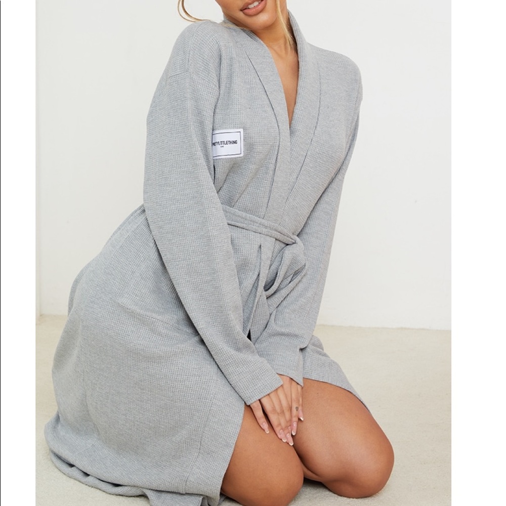 PRETTYLITTLETHING Home Grey Waffle Dressing Gown